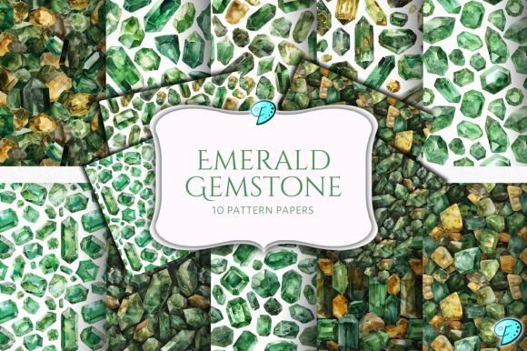 Emerald Gemstone Digital Pattern Papers Illustration Modèles de Papier Par Emily Designs
