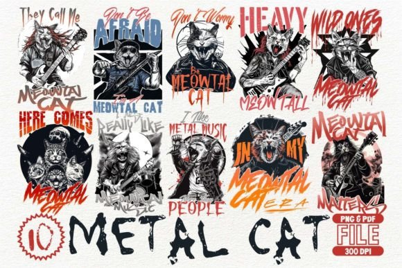 Metal Cat T-shirt Design Bundle Graphic T-shirt Designs By Universtock