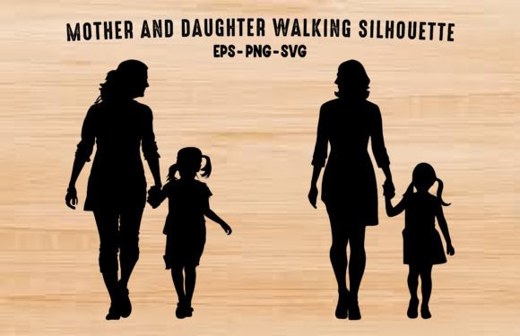 Mom and Daughter Walking SVG Silhouette Graphic Illustrations By Gfx_Expert_Team