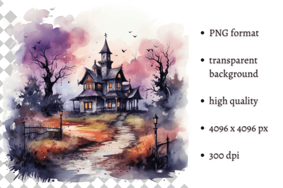Purple Halloween Haunted House Clipart Graphic Illustrations By MashMashStickers