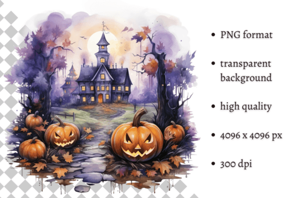 Purple Halloween Haunted House Clipart Gráfico Ilustrações para Impressão Por MashMashStickers
