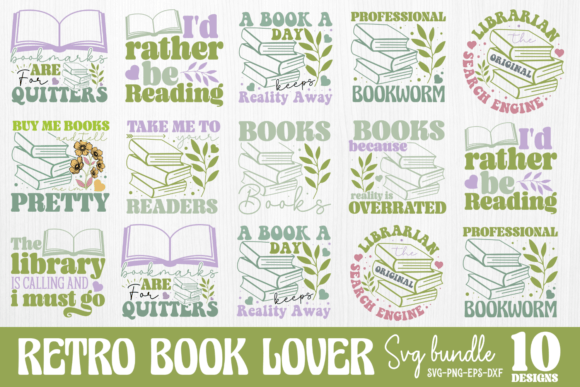 Retro Book Lover SVG Bundle Gráfico Manualidades Por CraftArt