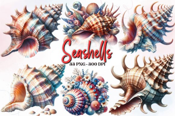 Seashells Watercolor Clipart Gráfico Ilustraciones Imprimibles Por RevolutionCraft