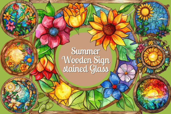 Summer Wooden Sign Stained Glass Grafica Sfondi Di tshirtado