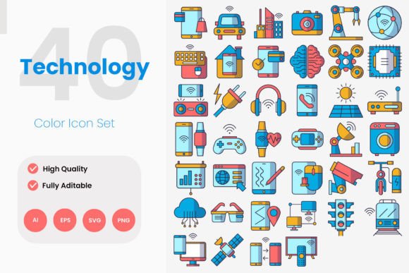 Technology Flat and Filled Icons Gráfico Iconos Por Linyeng Studio