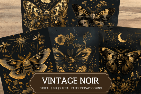 Vintage Noir Moth Junk Journal Paper Graphic AI Graphics By AKAlice Studio