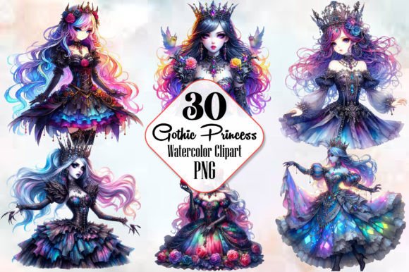 Watercolor Gothic Princess Clipart Graphic Illustrations By RobertsArt