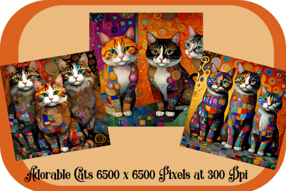 Whimsical Cat Klint Style Set of 3 Grafica Illustrazioni Stampabili Di Annie's AI Art