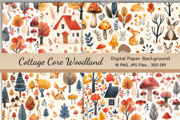 Woodland Cottage Core Digital Paper Graphic Backgrounds By Dream Floral Studio
