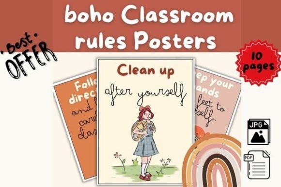Boho Classroom Rules Posters Graphic K By Dohaforkdp