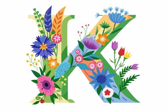 Floral Set Letter K with Flowers Colored Grafik Druckbare Illustrationen Von saydurf