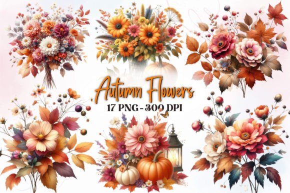 Autumn Flower, Fall Flowers Clipart Grafika Ilustracje do Druku Przez RevolutionCraft