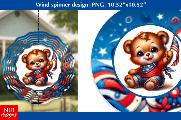 Bear Patriotic Wind Spinner, 4th of July Graphic AI Graphics By natalia.kurtidi