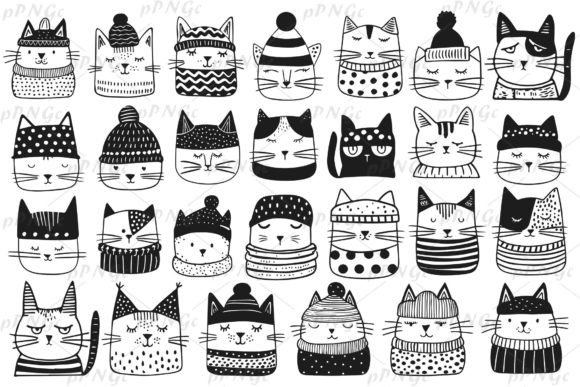 Cats Faces in Clothes, SVG Clipart Set Grafica Illustrazioni Stampabili Di passionpngcreation