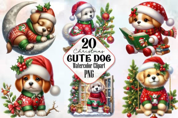 Christmas Cute Dog Sublimation Clipart Graphic Illustrations By RobertsArt