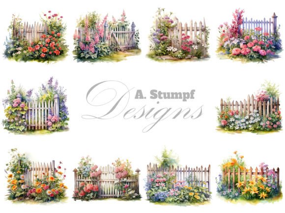 Garden Fence in Summer Clipart Bundle Gráfico Ilustrações para Impressão Por Andreas Stumpf Designs