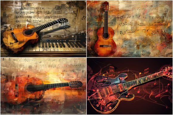 Guitar and Music Notes Graphic AI Graphics By Background Graphics illustration