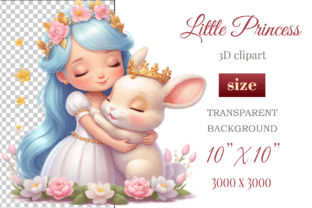 Little Princess and Rabbit Clipart Png Gráfico Ilustrações para Impressão Por Fantasy Island 2