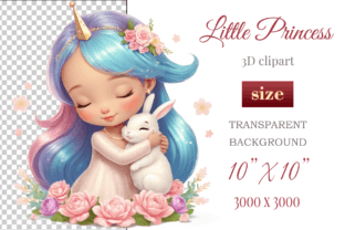 Little Princess and Rabbit Clipart Png Gráfico Ilustrações para Impressão Por Fantasy Island 6