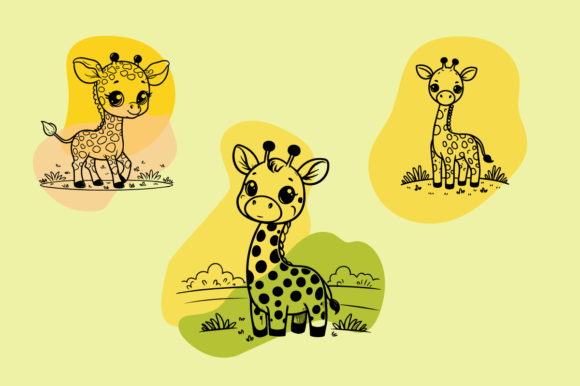 Three Cartoon Giraffe Vector Drawing Graphic Graphic Templates By Creative Design Studio