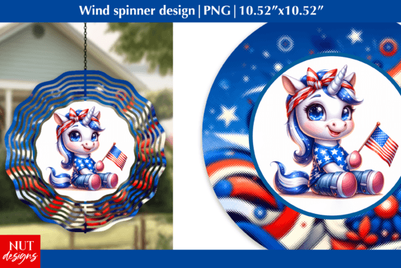 Unicorn Patriotic Wind Spinner Design Gráfico Gráficos IA Por natalia.kurtidi