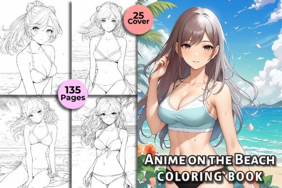 135 Anime on the Beach Coloring Pages Graphic Coloring Pages & Books Adults By MeoW ArT