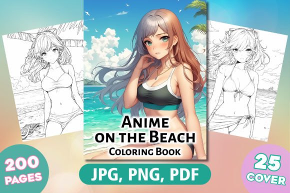 200 Anime on the Beach Coloring Pages Graphic Coloring Pages & Books Adults By FuN ArT