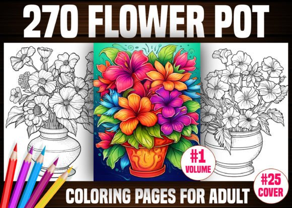 270 Flower Pot Coloring Pages - KDP Graphic Coloring Pages & Books Adults By E A G L E