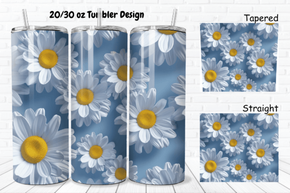 3D Daisies 20/ 30 Oz Skinny Tumbler Wrap Graphic Tumbler Wraps By Regulrcrative