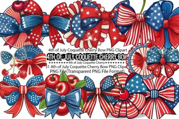 4th of July Coquette Cherry Bow Bundle Graphic Print Templates By PrintExpert