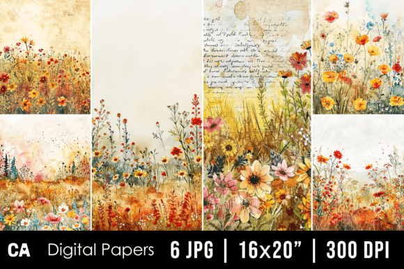 Autumn Wildflowers Junk Journal Pages Graphic Backgrounds By Chinnisha Arts