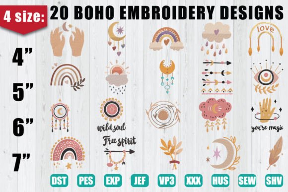 Boho Embroidery Design Bundle Grafica Schemi di Ricamo a Mano Di MEGAMO