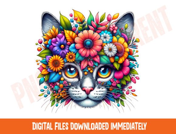 Cat and Flowers Png, Mama Cat Png Graphic T-shirt Designs By DeeNaenon