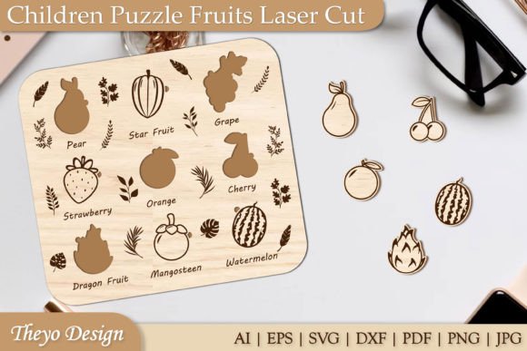 Children Fruits Puzzle Laser Cut SVG Gráfico Manualidades Por Theyo Design