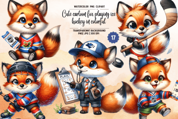 Cute Cartoon Fox Playing Ice Hockey Graphic AI Transparent PNGs By JT-Dee