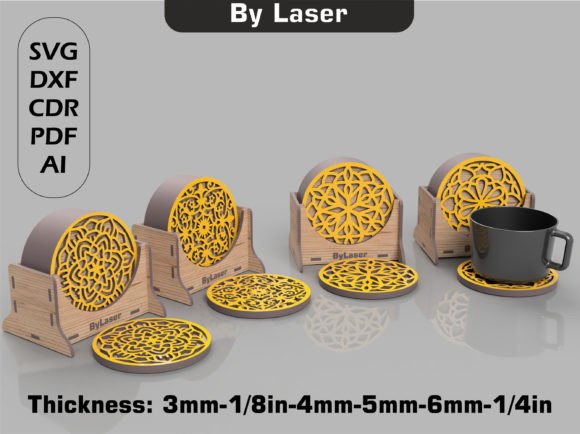 Decorative Boxed Coasters Laser Cut File Graphic 3D SVG By ByLaser