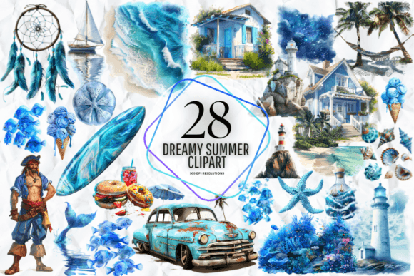 Dreamy Summer Clipart Grafika Ilustracje do Druku Przez Markicha Art
