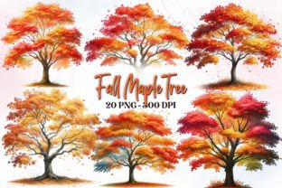 Fall Maple Tree Watercolor Clipart Graphic Illustrations By RevolutionCraft 1