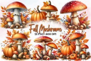 Fall Mushrooms Watercolor Clipart Graphic Illustrations By RevolutionCraft 1