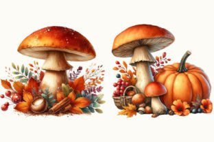 Fall Mushrooms Watercolor Clipart Graphic Illustrations By RevolutionCraft 6