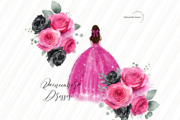 Fuchsia Pink Quinceañera Clipart Illustration Illustrations Imprimables Par SunflowerLove