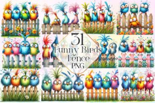 Funny Birds in Wooden Fence Clipart Png Graphic Illustrations By LiustoreCraft 1