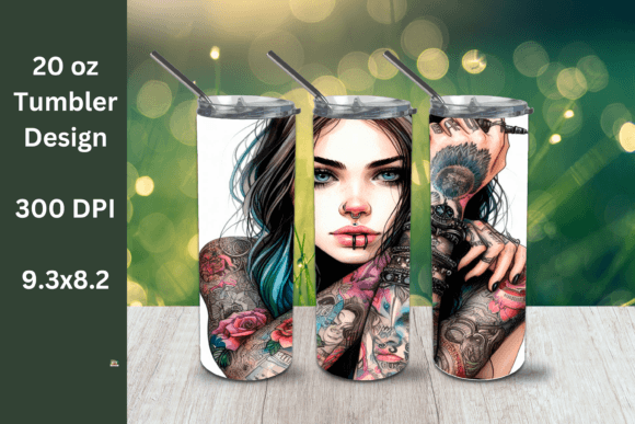 Girl with Tattoos 20 Oz Glass Wrapper Graphic Tumbler Wraps By AlishaSDBoutique