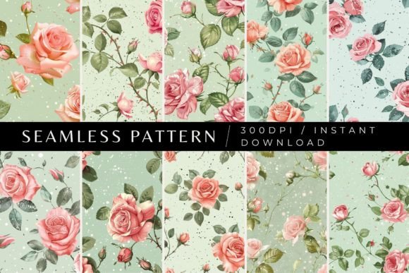 Glittering Roses Seamless Patterns Gráfico Patrones de Papel Por Inknfolly