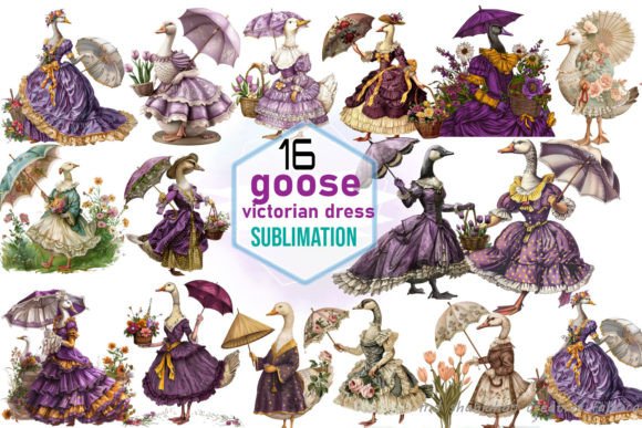 Goose in Victorian Dress Sublimation PNG Illustration Illustrations Imprimables Par Md Shahjahan