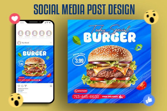 Hamburger Fast Food Promotion Instagram Graphic Social Media Templates By Grapfix T-shirt Studio