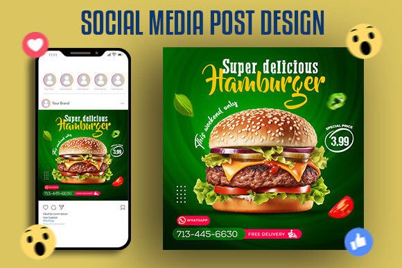 Hamburger Fast Food Promotion Instagram Illustration Modèles pour les Réseaux Sociaux Par Grapfix T-shirt Studio