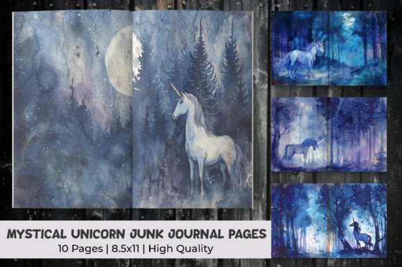 Mystical Unicorn Junk Journal Pages Graphic Backgrounds By mirazooze
