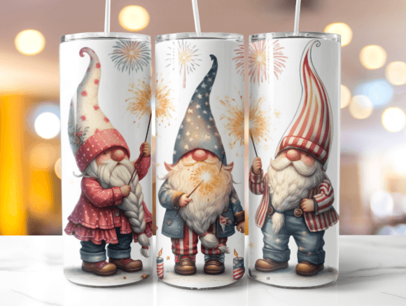 Patriotic Gnomes Tumbler Wrap USA Flag Graphic Crafts By Digital Click Store