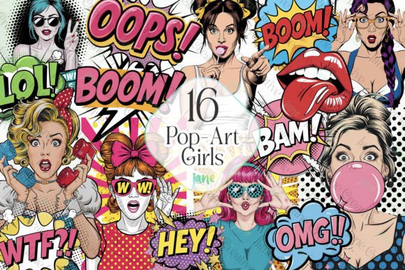 Pop-Art Girls Sublimation Clipart Graphic Illustrations By JaneCreative